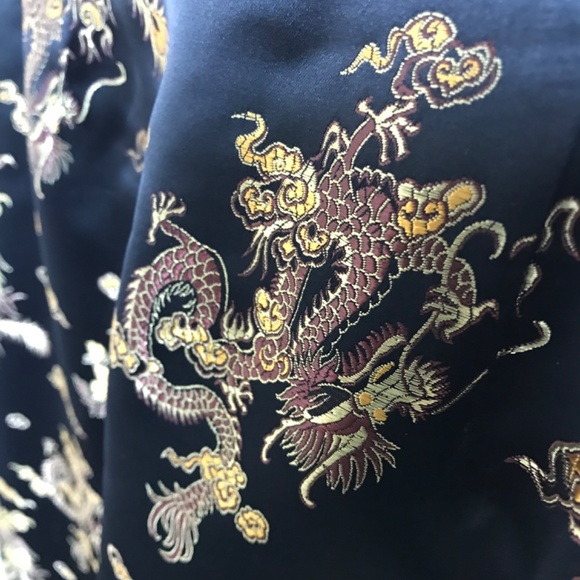 Golden Dragon on Black Satin long skirt EUC small - Picture 6 of 8